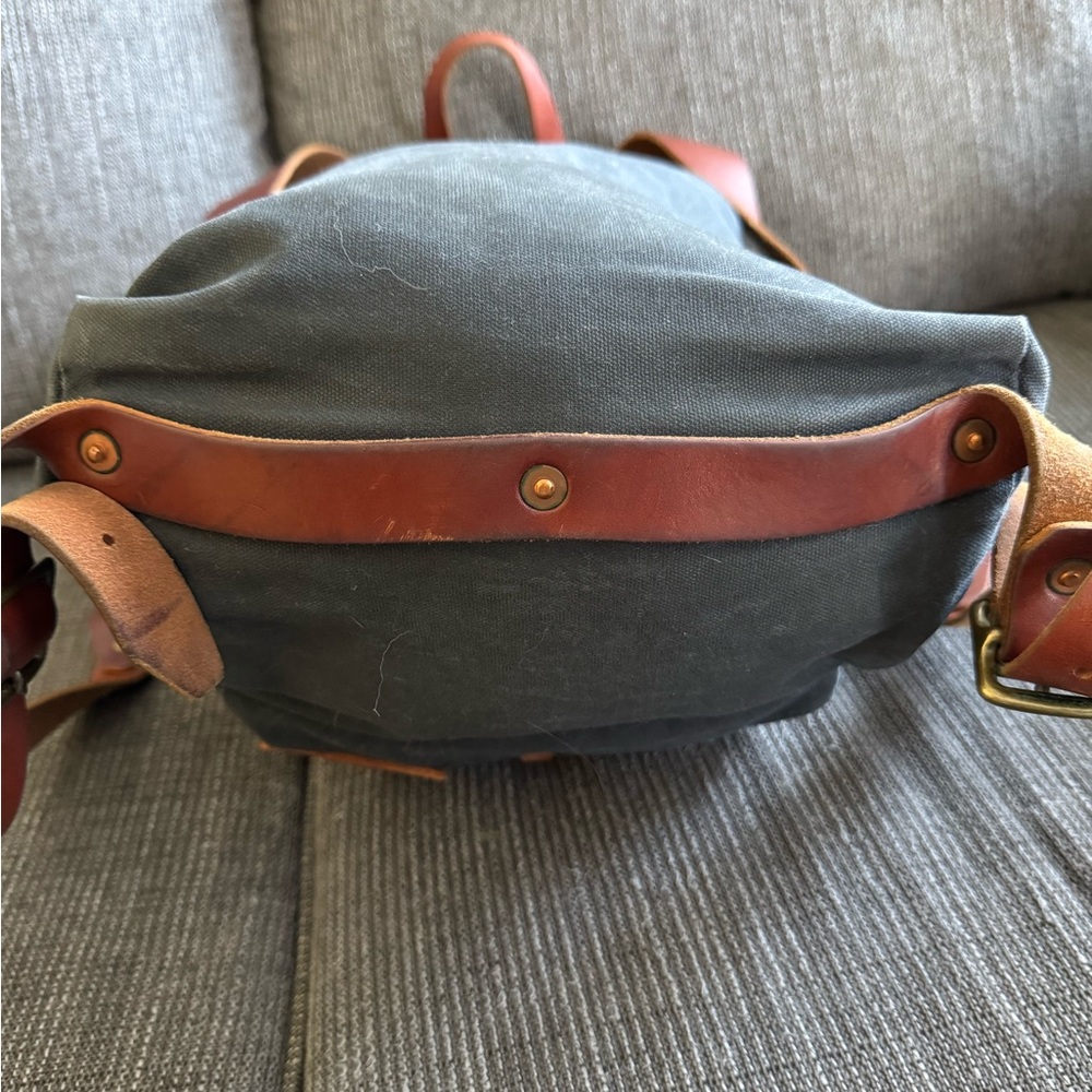 Bradley Mountain Waxed Canvas Roll-Top Backpack with Brown Leather Trim - Slate - Picture 4 of 6